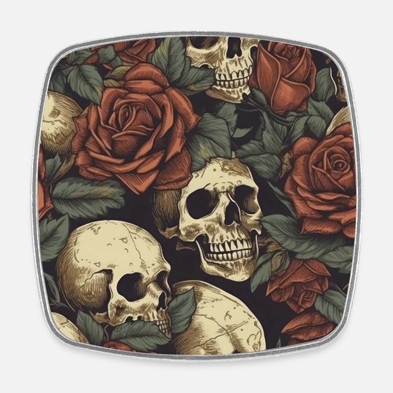Skulls and Roses pattern - Square fridge magnet - white