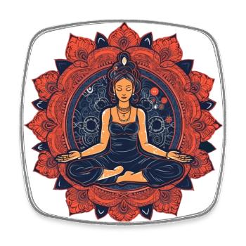 Red/blue Buddha Yoga motif with ornaments - Square fridge magnet - white - Front