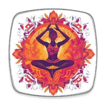 Motif de Buddha Yoga violet / Rose / Jaune avec ornements - Magnet carré - blanc - Devant