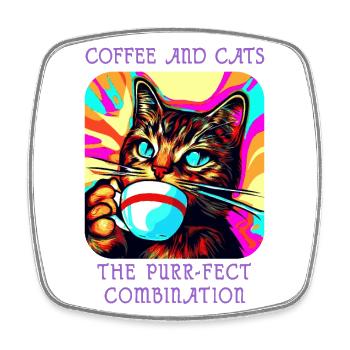Crazy Catfeine: Coffee and cats in harmony! - Square fridge magnet - white - Front