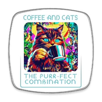 Café & chats : un mélange paradisiaque ! - Magnet carré - blanc - Devant