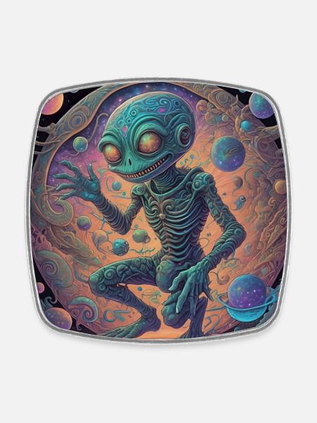 L’extraterrestre fascinant dans le cosmos coloré - Magnet carré - blanc