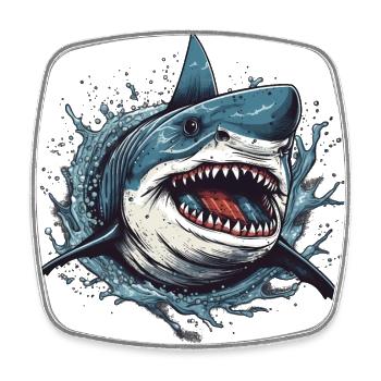 Cooler Retro Hai der gerade aus dem Wasser springt - Viereckiger Kühlschrankmagnet - Weiß - Vorne