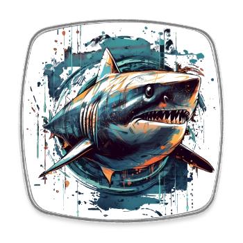 Cool retro futuristic shark as a work of art - Square fridge magnet - white - Front