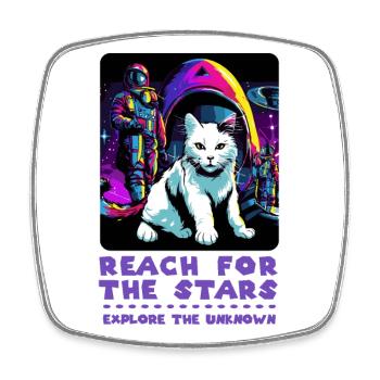 Cosmic Cat Power - Entdecke die Sterne - Viereckiger Kühlschrankmagnet - Weiß - Vorne