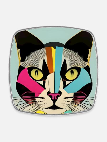 Cat Fred - Square fridge magnet - white