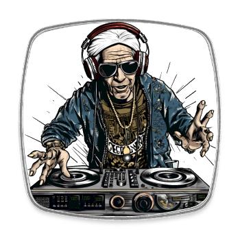 Cool best-ager man en tant que DJ, vieil homme en tant que DJ - Magnet carré - blanc - Devant