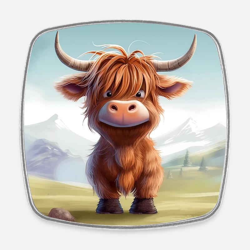 CUTE HIGHLAND COW design - Square fridge magnet - white