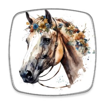 Weißes Pferd mit zarten Blumen - Boho Look - Viereckiger Kühlschrankmagnet - Weiß - Vorne