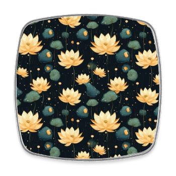 Serenity Blooms: Timeless Lotus Flower Pattern - Square fridge magnet - white - Front
