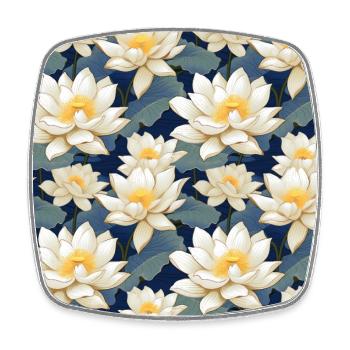Serenity Blooms: Timeless Lotus Flower Pattern - Square fridge magnet - white - Front