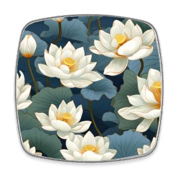 Serenity Blooms: Zeitloses Lotusblumenmuster - Viereckiger Kühlschrankmagnet - Weiß - Vorne