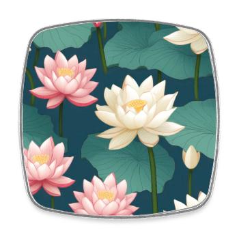 Serenity Blooms: Timeless Lotus Flower Pattern - Square fridge magnet - white - Front