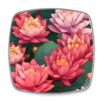 Serenity Blooms: Zeitloses Lotusblumenmuster - Viereckiger Kühlschrankmagnet - Weiß - Vorne
