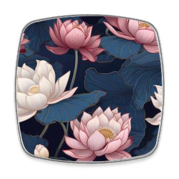 Serenity Blooms: Timeless Lotus Flower Pattern - Square fridge magnet - white - Front