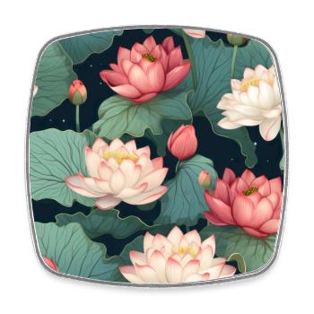 Serenity Blooms: Timeless Lotus Flower Pattern - Square fridge magnet - white - Front