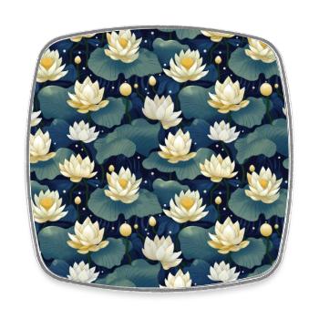 Serenity Blooms: Timeless Lotus Flower Pattern - Square fridge magnet - white - Front