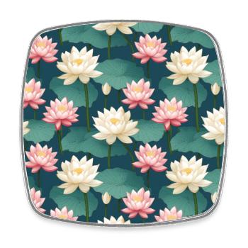 Serenity Blooms: Timeless Lotus Flower Pattern - Square fridge magnet - white - Front