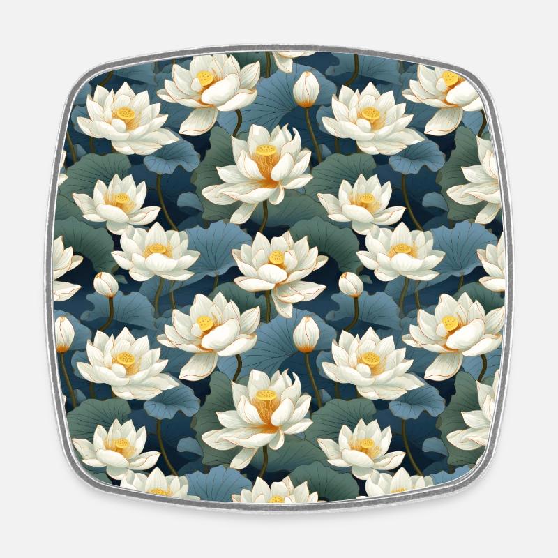 Serenity Blooms: Timeless Lotus Flower Pattern - Square fridge magnet - white