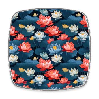 Serenity Blooms: Timeless Lotus Flower Pattern - Square fridge magnet - white - Front