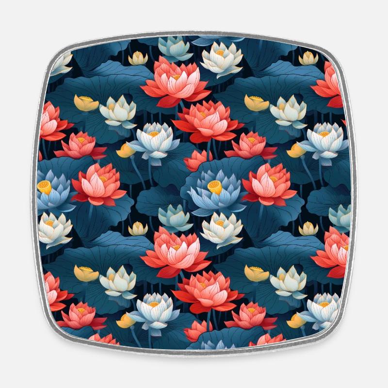 Serenity Blooms: Timeless Lotus Flower Pattern - Square fridge magnet - white