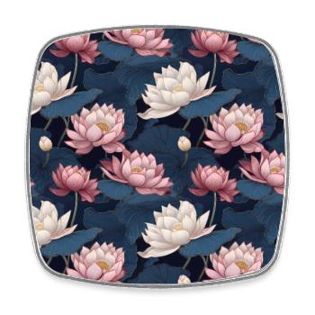 Serenity Blooms: Timeless Lotus Flower Pattern - Square fridge magnet - white - Front