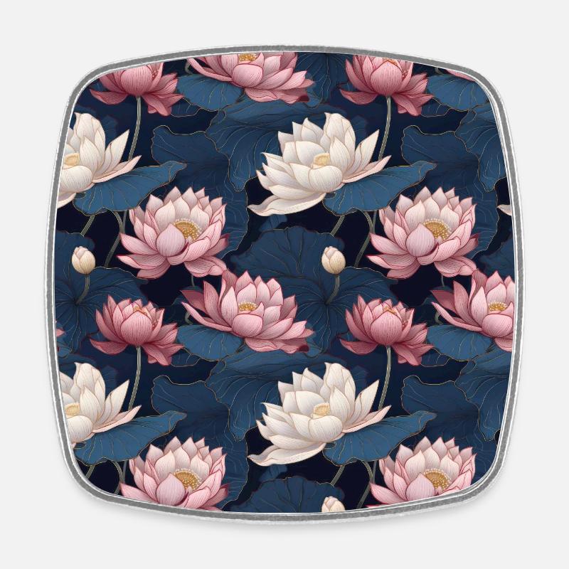 Serenity Blooms: Timeless Lotus Flower Pattern - Square fridge magnet - white