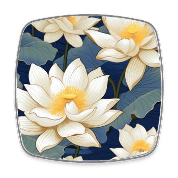 Serenity Blooms: Timeless Lotus Flower Pattern - Square fridge magnet - white - Front