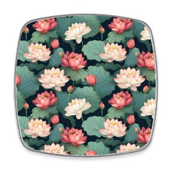 Serenity Blooms: Timeless Lotus Flower Pattern - Square fridge magnet - white - Front