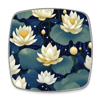Serenity Blooms: Timeless Lotus Flower Pattern - Square fridge magnet - white - Front