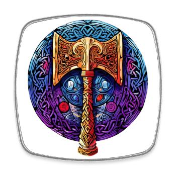 Golden Viking axe in modern design with runes - Square fridge magnet - white - Front