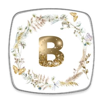 B Monogramme Paillettes Boho Couronne - Magnet carré - blanc - Devant