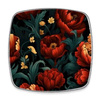 Dutch Nocturne: Luminous Floral Pastoral on black - Square fridge magnet - white - Front