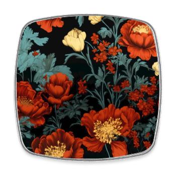 Dutch Nocturne: Luminous Floral Pastoral on black - Square fridge magnet - white - Front