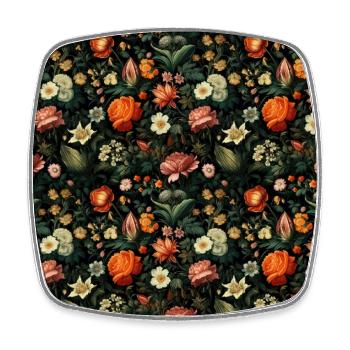 Dutch Nocturne: Luminous Floral Pastoral on black - Square fridge magnet - white - Front