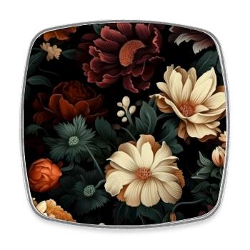 Dutch Nocturne: Luminous Floral Pastoral on black - Square fridge magnet - white - Front