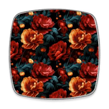 Dutch Nocturne: Luminous Floral Pastoral on black - Square fridge magnet - white - Front