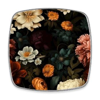 Dutch Nocturne: Luminous Floral Pastoral on black - Square fridge magnet - white - Front