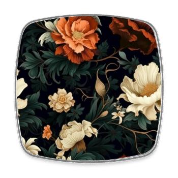 Dutch Nocturne: Luminous Floral Pastoral on black - Square fridge magnet - white - Front