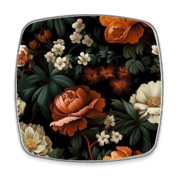 Dutch Nocturne: Leuchtende florale Pastorale auf Schwarz - Viereckiger Kühlschrankmagnet - Weiß - Vorne