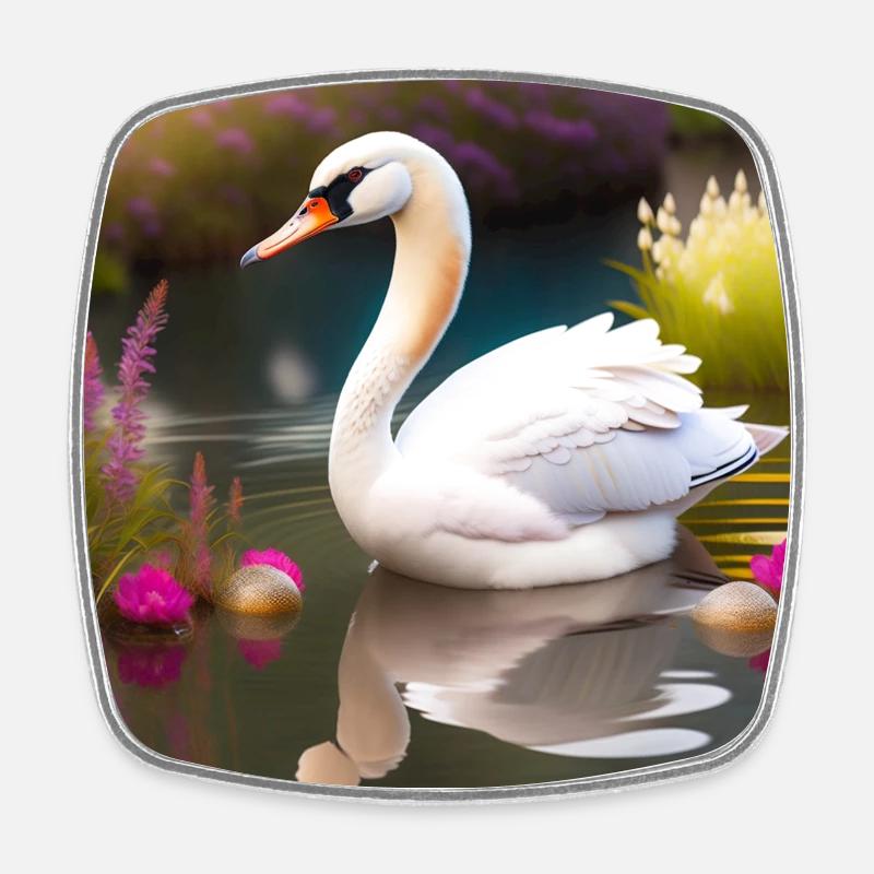 Swan - Square fridge magnet - white