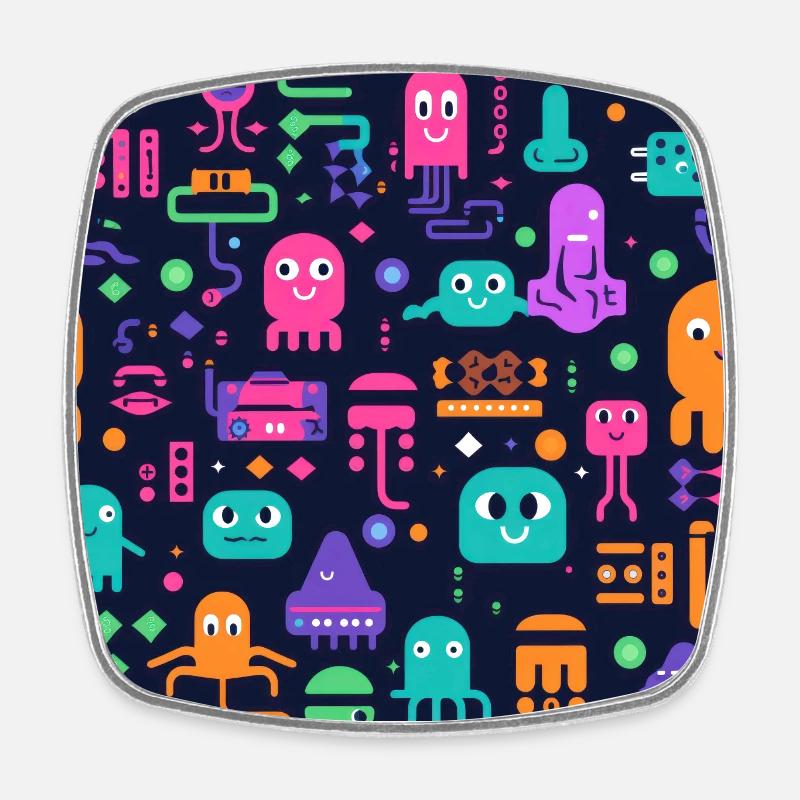 Playful Arena: Whimsical Monster Mates - Square fridge magnet - white