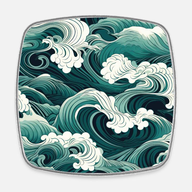 Ephemeral Crests: Hokusai Waves Reimagined - Square fridge magnet - white