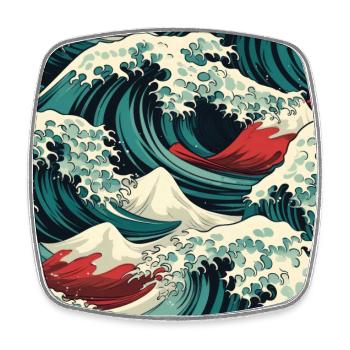 Ephemeral Crests: Hokusai Waves Reimagined - Square fridge magnet - white - Front