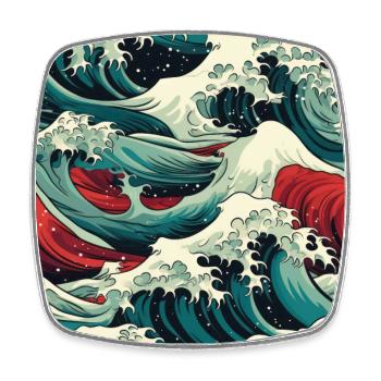 Ephemeral Crests: Hokusai Waves Reimagined - Square fridge magnet - white - Front