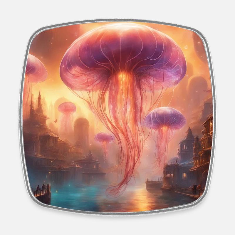 Glowing jellyfish - Square fridge magnet - white