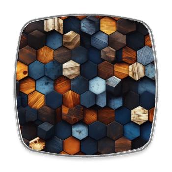 Geometrische kristalline Sechsecke aus Holz - Viereckiger Kühlschrankmagnet - Weiß - Vorne