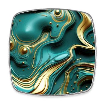 Funky Trompe-l’oeil Green Turquoise and Gold - Square fridge magnet - white - Front