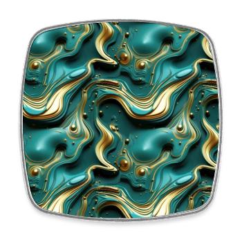Funky Trompe-l’oeil Green Turquoise and Gold - Square fridge magnet - white - Front