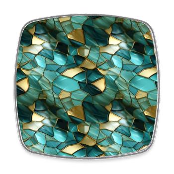 Funky Trompe-l’oeil Green Turquoise and Gold - Square fridge magnet - white - Front